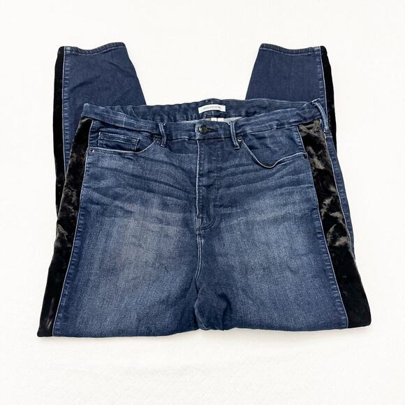 Good American Good Waist Crop Dark Wash Denim Jeans Tuxedo Stripe Size 18 - Picture 8 of 8